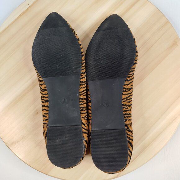 Mia Izzy Tiger Stripe Knit Pointy Toe Tan and Black Ballet Flats Women US 9 - Picture 12 of 13